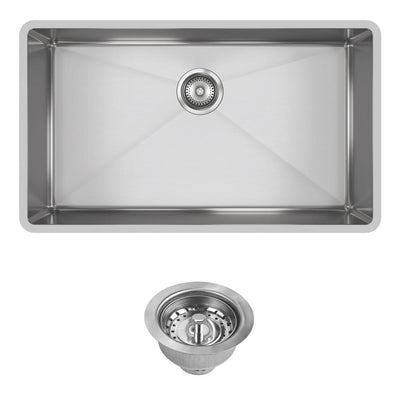 Crosstown Undermount Stainless Steel 32 in. Single Bowl Kitchen Sink with Drain - Super Arbor