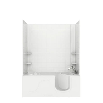 5 ft. Walk-in Non-Whirlpool Bathtub with 6 in. Tile Easy Up Adhesive Wall Surround in White - Super Arbor