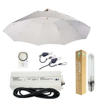 600-Watt HPS Grow Light System with 42 in. Parabolic Vertical Umbrella Hood Reflector - Super Arbor