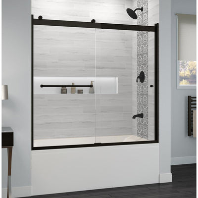 Rotolo 60 in. x 57 in. Semi-Frameless Sliding Bathtub Door in Matte Black - Super Arbor