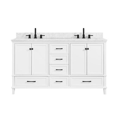 Merryfield 61 in. W x 22 in. D Bath Vanity in White with Marble Vanity Top in Carrara White with White Basin - Super Arbor