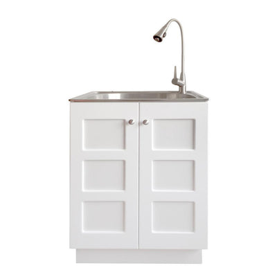 All-in-One 24.2 in. x 21.3 in. x 33.8 in. Stainless Steel Laundry Sink and White Cabinet with Reversible Doors - Super Arbor