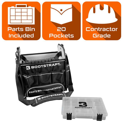 12 in. Electrician's Tote Bag with Integrated Parts Bin Compartment - Super Arbor