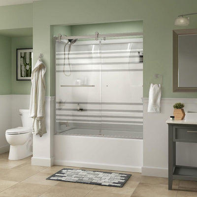 Simplicity 60 x 58-3/4 in. Frameless Contemporary Sliding Bathtub Door in Nickel with Transition Glass - Super Arbor