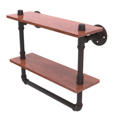 Pipeline Collection 16 in. Double Ironwood Shelf with Towel Bar in Oil Rubbed Bronze - Super Arbor
