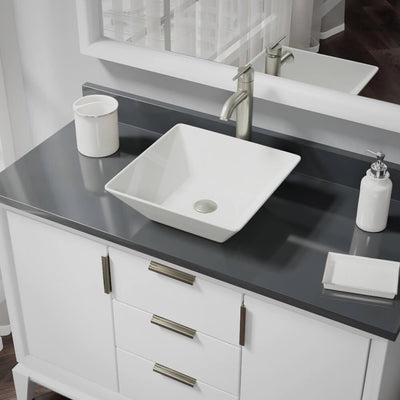 Porcelain Vessel Sink in Biscuit with 7001 Faucet and Pop-Up Drain in Brushed Nickel - Super Arbor