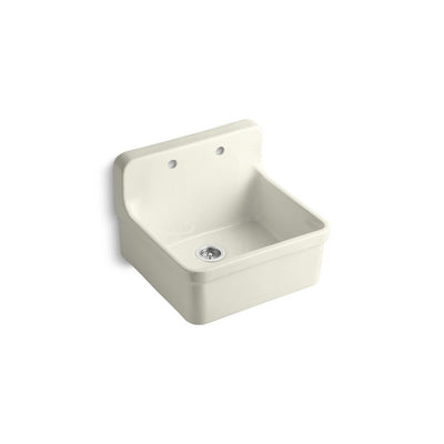 Gilford Wall Mount Vitreous China 24 in. x 22 in. 2-Hole Single Bowl Kitchen Sink in Biscuit - Super Arbor