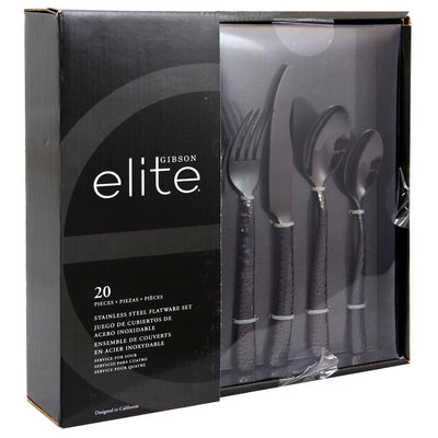 Elite Stonehenge 20-Piece Black Flatware Set (Service for 10) - Super Arbor