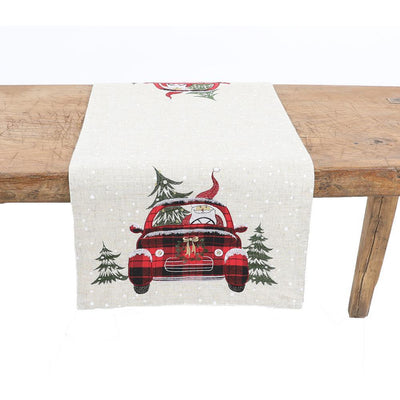 15 in. x 90 in. Santa Claus Riding On Car Christmas Table Runner, Natural - Super Arbor