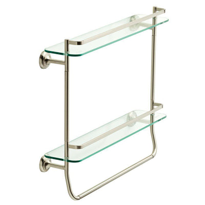 20 in. W Double Glass Shelf with Towel Bar in Brushed Nickel - Super Arbor