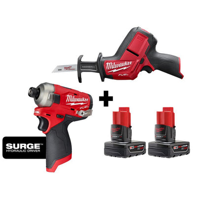 M12 FUEL SURGE 12v Lithium-Ion Brushless Cordless 1/4 in. Impact Driver & HACKZALL W/ (2) 3.0 Ah Batteries - Super Arbor