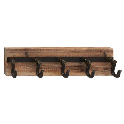 24 in. x 6 in. Industrial Black Iron and Reclaimed Wood Wall Hook Rack w/ 5 Hooks - Super Arbor