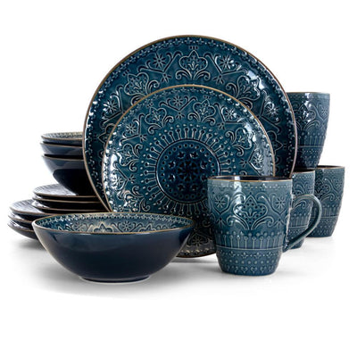 Deepsea Mozaic 16-Piece Modern Sea Blue Stoneware Dinnerware Set (Service for 4) - Super Arbor