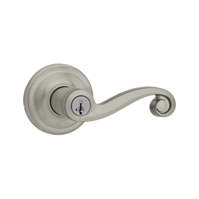 Lido Satin Nickel Exterior Entry Door Lever featuring SmartKey Security - Super Arbor