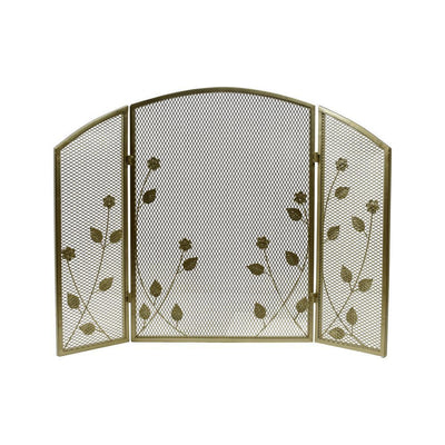 Greenbrier Modern Gold Iron Fire Screen with Leaf Accents - Super Arbor