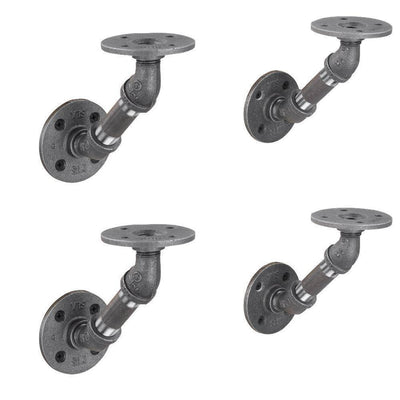 1/2 in. Black Pipe 4.625 in. W x 4.65 in. H Wall Mounted Double Flange Angled Shelf Bracket Kit (4-Pack) - Super Arbor