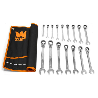 Professional-Grade Reversible Ratcheting Metric Combination Wrench Set with Storage Pouch (16-Piece) - Super Arbor