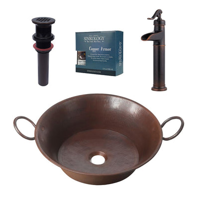 SINKOLOGY Copernicus All-In-One 21 in. Copper Bathroom Vessel Sink with Pfister Ashfield Bronze Faucet and Drain - Super Arbor