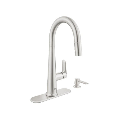 Veletto Single-Handle Pull-Down Dual Sprayer Kitchen Faucet with Soap Dispenser in SuperSteel InfinityFinish - Super Arbor