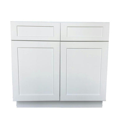 Bremen Shaker Ready to Assemble 36 x 34.5 x 24 in. Base Cabinet with 2-Drawer and 2-Door in White - Super Arbor