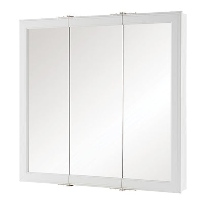 30 in. W x 29 in. H Fog Free Framed Surface-Mount Tri-View Bathroom Medicine Cabinet in White - Super Arbor