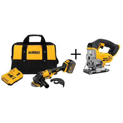 FLEXVOLT 60-Volt MAX Lithium-Ion Cordless Brushless 4-1/2 in. Angle Grinder with (1) Battery, Charger and Bonus Jig Saw