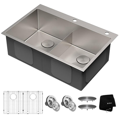 Standart PRO Drop-In/Topmount 16-Gauge Stainless Steel 33 in. x 22 in. Double Bowl 2-Hole Kitchen Sink - Super Arbor