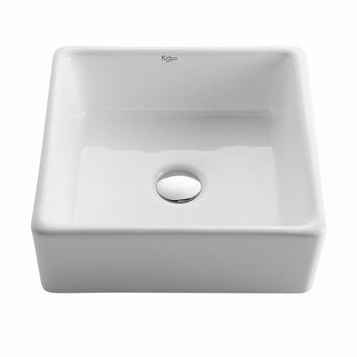 KRAUS Square Ceramic Vessel Bathroom Sink in White - Super Arbor