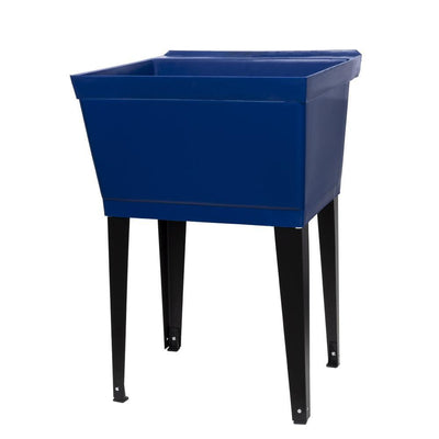 22.875 in. x 23.5 in. Blue 19 gal. Thermoplastic Utility Sink Kit with Black Metal Legs, P-Trap and Supply Lines - Super Arbor