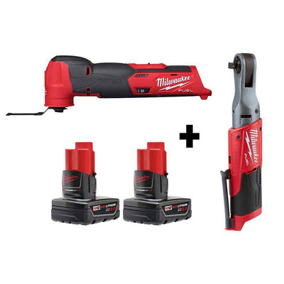 M12 FUEL 12-Volt Lithium-Ion Cordless Oscillating Multi-Tool and 3/8 in. Ratchet with two 3.0 Ah Batteries - Super Arbor