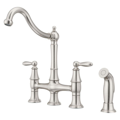 Courant Two Handle Bridge Kitchen Faucet with Side Spray in Stainless Steel - Super Arbor