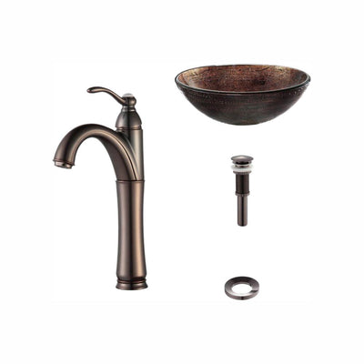 KRAUS Illusion Glass Vessel Sink in Brown with Riviera Faucet in Oil Rubbed Bronze - Super Arbor
