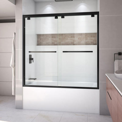 Encore 60 in. x 58 in. Semi-Frameless Sliding Tub Door in Satin Black - Super Arbor