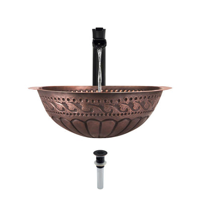 MR Direct Tri-Mount Bathroom Sink in Copper with 731 Faucet and Grid Drain in Antique Bronze - Super Arbor
