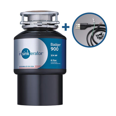 InSinkErator Badger 900 3/4 HP Continuous Feed Garbage Disposal with Power Cord Kit Included - Super Arbor
