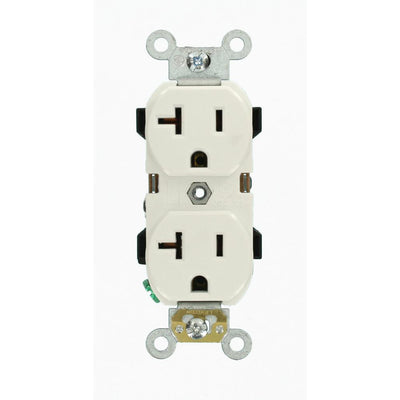 20 Amp Industrial Grade Heavy Duty Self Grounding Duplex Outlet, White - Super Arbor