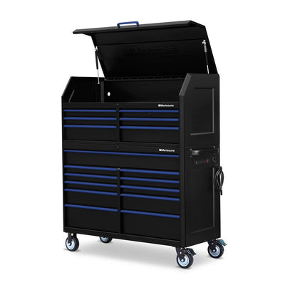 24 in. x 56 in. 17-Drawer Tool Chest and Cabinet Combo with Power and USB Outlets in Black and Blue - Super Arbor