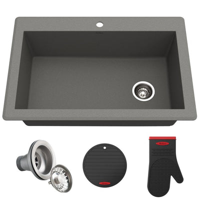 Forteza All-in-One Drop-In/Undermount Granite Composite 33 in. 1-Hole Single Bowl Kitchen Sink in Black - Super Arbor