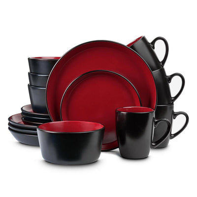 32-Piece Casual Red and Black Stoneware Dinnerware Set (Set for 8) - Super Arbor