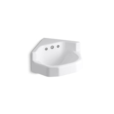 KOHLER Marston Wall-Mount Cast Iron Bathroom Sink in White with Overflow Drain - Super Arbor