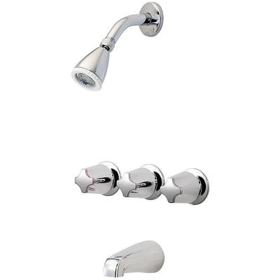 3-Handle 1-Spray Tub and Shower Faucet with Metal Verve Knob Handles in Polished Chrome (Valve Included) - Super Arbor