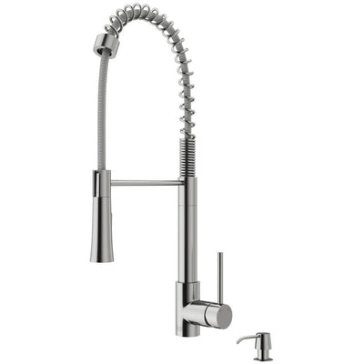 Laurelton Single-Handle Pull-Down Sprayer Kitchen Faucet with Soap Dispenser in Stainless Steel - Super Arbor