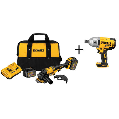 FLEXVOLT 60-Volt MAX Lithium-Ion Cordless Brushless 4-1/2 in. Angle Grinder w/ Batteries and Bonus 1/2 in. Impact Wrench