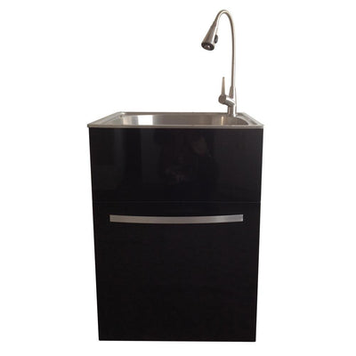 All-in-One 24.2 in. x 21.3 in. x 33.8 in. Stainless Steel Utility Sink and Large Black Drawer Cabinet - Super Arbor