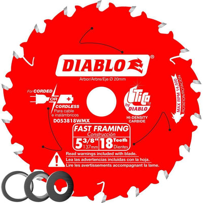 5-3/8 in x 18-Tooth Fast Framing Saw Blade with Bushings - Super Arbor