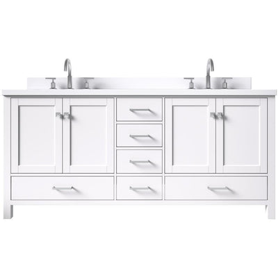 Cambridge 73 in. W x 22 in. D x 35 in. H Bath Vanity in White with Quartz Vanity Top in White with White Basin - Super Arbor