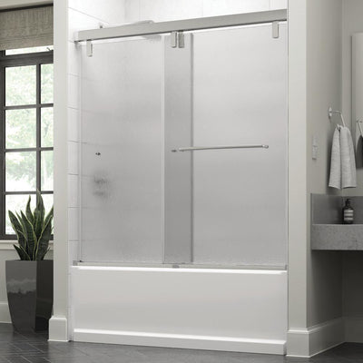 Simplicity 60 x 59-1/4 in. Frameless Mod Soft-Close Sliding Bathtub Door in Chrome with 3/8 in. (10mm) Rain Glass - Super Arbor