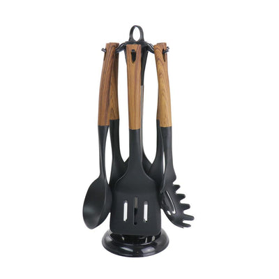 Black Nylon Cooking Utensils with Wood Design (Set of 7) - Super Arbor