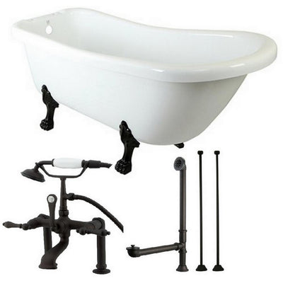 Slipper 5.6 ft. Acrylic Clawfoot Bathtub in White and Faucet Combo in Oil Rubbed Bronze - Super Arbor