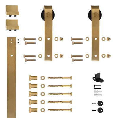 96 in. Soft-Close Satin Brass PVD Hook Strap Rolling Door Hardware Kit for Wood Door - Super Arbor